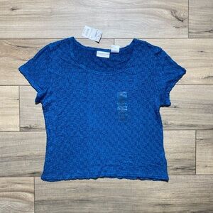 Worthington Essentials Women's Textured Short Sleeve Round Neck Top XL‎ Blue